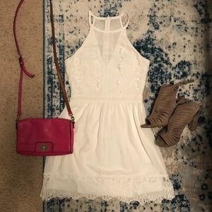 White dress with detailed sheer & lace top!